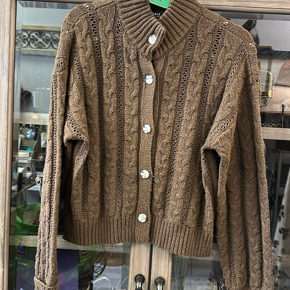 ABLE Ruth Cable Knit Cropped Cardigan Size X Small - Picture 2 of 9